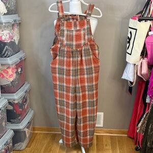 BloomChic Rust and Cream Plaid Overalls